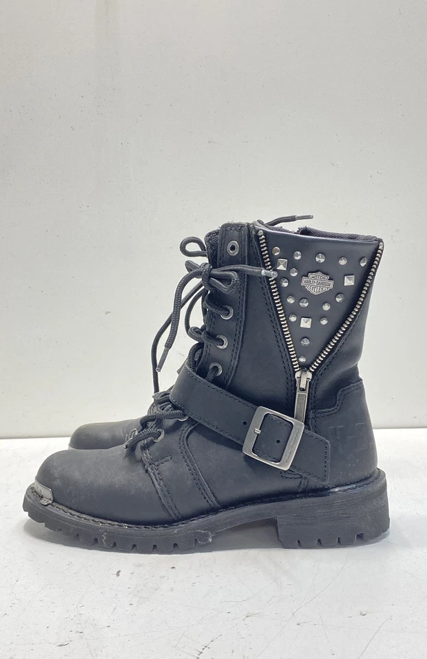 Harley Davidson Women's Black Studded Leather Motorcycle Boots Low Heel Size 7M - Image 1 of 4