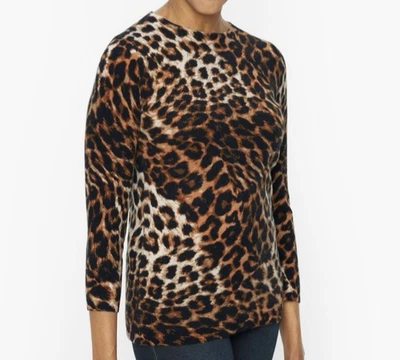 TALBOTS Petite Medium PM Pullover Sweater 100% Cashmere Leopard Animal Brown - Image 1 of 4