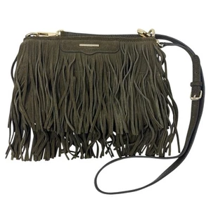 Rebecca Minkoff Finn Fringe Crossbody Bag Olive Green Suede Designer - Picture 1 of 9