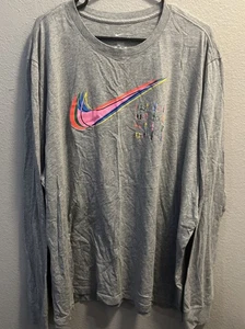 Nike Multi Color Logo Long Sleeve Tee Heather Gray 3XL - Picture 1 of 6