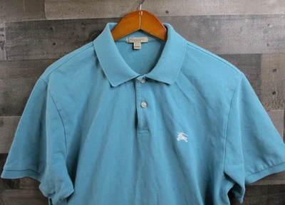 Burberry Brit Polo Shirt Mens 2XL Blue Green Nova Check Placket Pique Cotton - Image 1 of 4