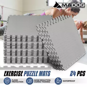 24PCS Gray Puzzle Exercise Floor Mat Non-Slip Workout Interlocking Gym Equipment - Picture 1 of 11
