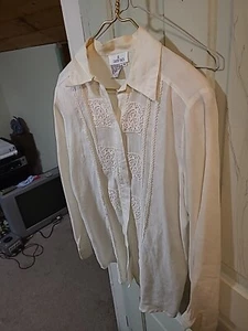 Carry Back Embroidered Beige Lace Blouse Carry Back Ltd 80s Victorian 10 Large - Bild 1 von 15