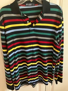 Daniel Cremieux Polo Shirt Mens Medium Long Sleeve Striped Pique Cotton Navy EC - Picture 1 of 4