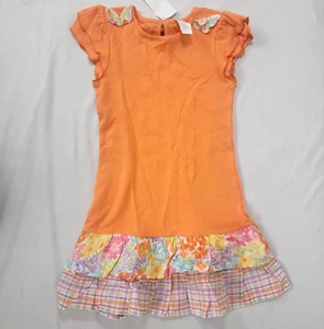 Gymboree Girl's Cap Sleeve Summer Dress NEW NOS Orange Floral Plaid Size 6 - Picture 1 of 5