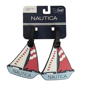 Nautica Set of 2 Coastal Sailboat Red White & Blue Luggage Tags New - Picture 1 of 4