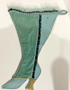Victorian Boot Christmas Stocking 70's Handmade Velvet, Felt, Tulle, Lace Vtg - Picture 1 of 6