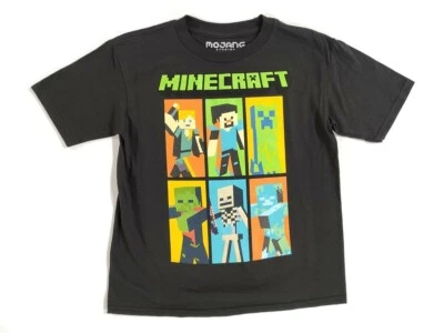 Minecraft Shirt Boys Large 10-12 Steve Alex Skeleton Zombie Black Tee - Image 1 of 4