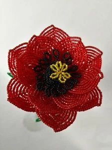 3 NEW handmade French beaded Flowers Red Poppy Poppies - Picture 1 of 6