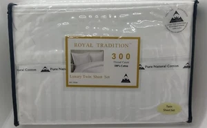 Royal Tradition Egyptian Cotton 300 Thread Count Striped White Twin Sheet Set - Picture 1 of 5