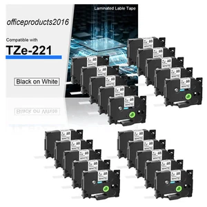 1-20pk Compatible with Brother TZ-221 9mm Black on White Label Tape PT-H105 1090 - Picture 1 of 21