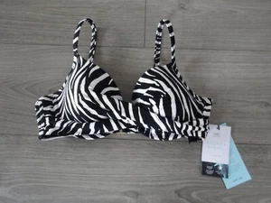 BNWT - M&S MARKS & SPENCER BLACK MIX PLUNGE STYLE BIKINI TOP UK SIZE 34C - Picture 1 of 4
