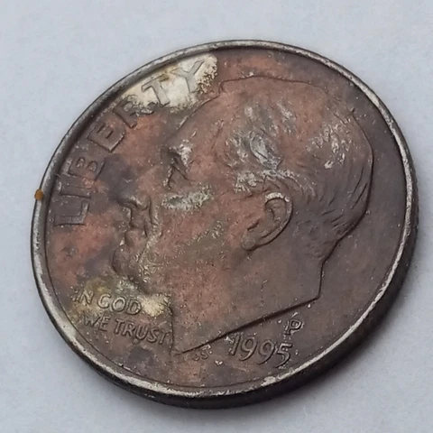Rare!!!!! Roosevelt dime missing clad layer. Both sides!! 1995p Cover