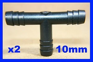 2 Tee Tube Connector 10mm Diameter Plastic Air Water Black Barb Fastener T Clip - Picture 1 of 2