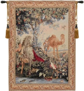 "PFERDVORHANG PFERD KAMEL FRANZÖSISCHER TANDWANDTEPPICH HÄNGEN TRADITIONELLE KUNST 32"" x 25"" - Bild 1 von 2
