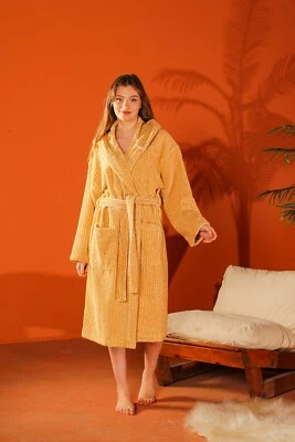 Lujoso Albornoz de Algodón en Naranja y Blanco - Bata con Bolsillos y Corbata Foto 1 de 4