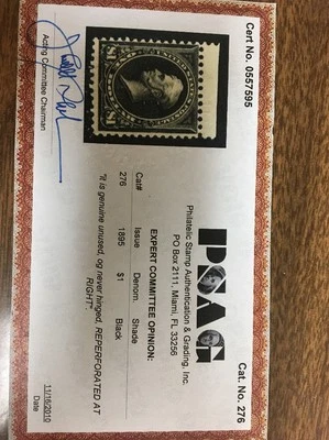 276 1895 $1.00 Black MNH Reperforated At Right. Catalogue Value $1800.00 - Image 1 of 4