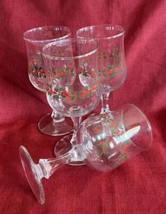 Libbey Stiel Wasserkelche Weingläser grün rot Stechpalme rotes Band 4er Set - Bild 1 von 6