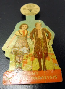 Vintage 1940's Fight Infantile Paralysis Crippled Children Pinback Bastain Bros - Foto 1 di 3