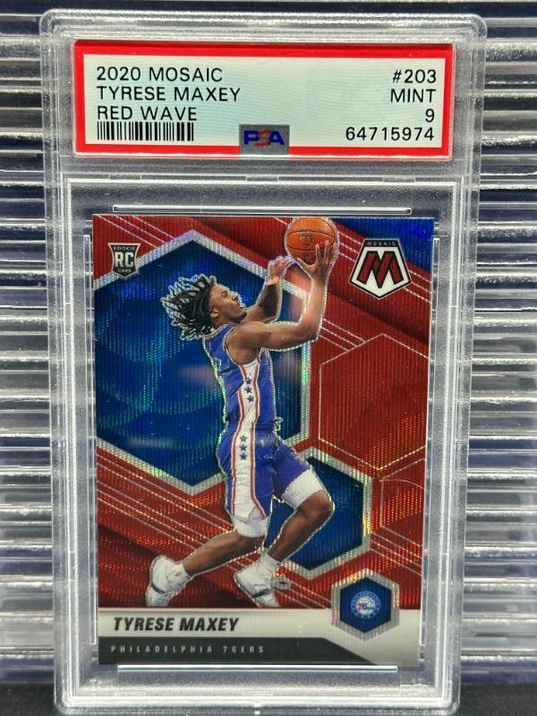 2020-21 Mosaic Tyrese Maxey Red Wave Prizm Rookie RC #203 PSA 9 MINT 76ers