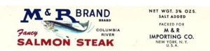 Vintage M&R Brand Fancy Salmon Steak Can Label Columbia River New York NY - Picture 1 of 2