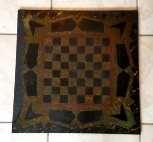 19th C. Faux Painted Marbleized Folk Art SLATE Checker / Chess Game Board - Picture 1 of 16