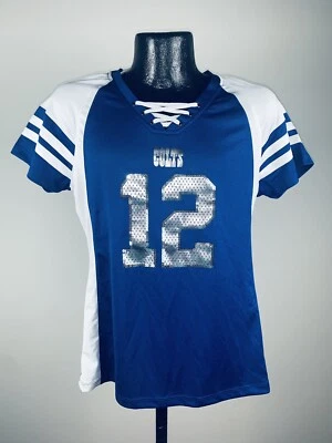 Camiseta para mujer Majestic Indianapolis Colts Andrew Luck azul draft Him #12 nueva con etiquetas pequeña Foto 1 de 4