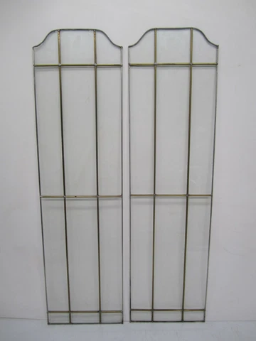 2 Vtg Antique Leaded 41" Glass Window Panels China Cabinet Built In Door Transom Cover