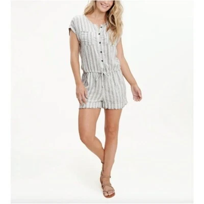 Splendid Bungalow White and Gray Striped Linen-Blend Romper Women's XS - Image 1 of 4