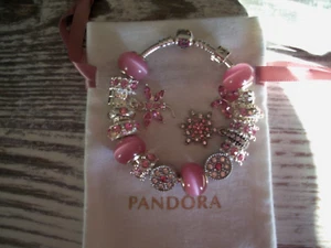 STERLING SILVER  925ALE LOBSTE CLASP BRACELET 7.9' W EUROPEAN CHARMS PINK MARANO - Picture 1 of 2