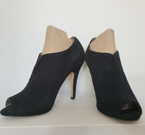 ALDO  Black Peep Toe Suede Ankle Boots Heeled Dress Shoes EUR 37 US 6.5