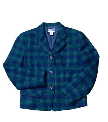 Pendleton Womens Size 10 Blue Green Tartan Plaid Wool Blend Blazer - Image 1 of 4