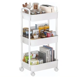 3-Tier Rolling Storage Cart Shelves Rolling Utility Organizer Storage Moveable - Picture 1 of 5