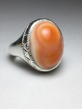 Natural White Indonesian Picture Agate (NUMBER 8) Mens Heavy Silver Ring