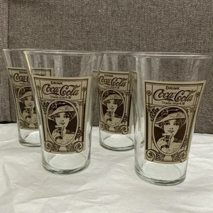 Set Of Four Re-Creation Of The Coca-Cola Original Flair Victorian Lady Glass - Picture 1 of 4