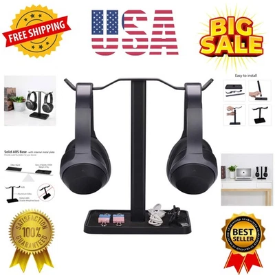 Elegante Soporte para Auriculares Negro - Neetto HS908 Doble Soporte para Organización de Escritorio Foto 1 de 4