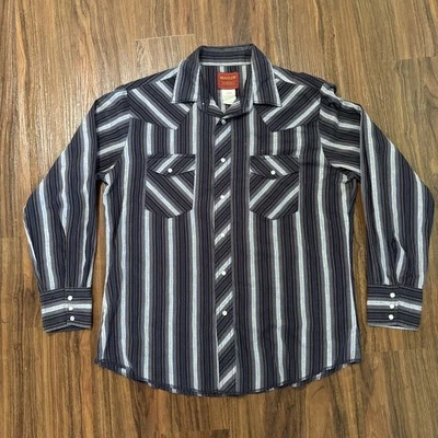 Rustler X-Long Tails Manga Larga Talla L Perla Snap Yugo Occidental Azul Rayas Rodeo Foto 1 de 4