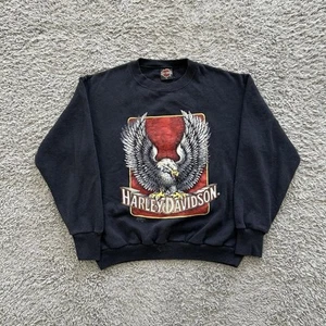 Vintage 80s Harley Davidson 3D Emblem Eagle Crewneck Sweatshirt Large - Picture 1 of 8