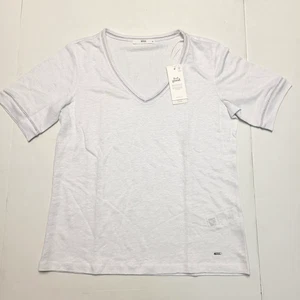 $150 New BRAX V-Neck Blouse 100% LINEN T-Shirt Women's Sz SMALL S White CARRY - Picture 1 of 9