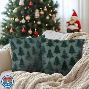 GEEORY Christmas Tree Pillow Covers 18x18 Inch Set of 2, Xmas Winter Soft Plu - Picture 1 of 5