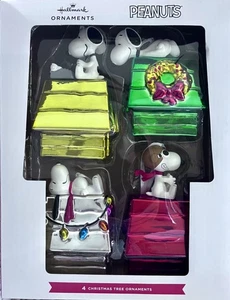 Hallmark Ornaments Peanuts Snoopy On Doghouse Set Of 4 Glass Ornaments NEW 2023 - Picture 1 of 3