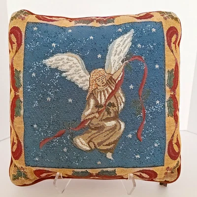 Vintage Fashion Winged Angel Tapestry Decorative Throw Pillow 12 X 12” Christmas - Image 1 of 4
