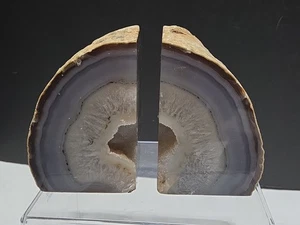 Wunderschönes Paar Achat Geode Kristall Buchstützen ca. 4,5 H x 5 L grau blau - Bild 1 von 13