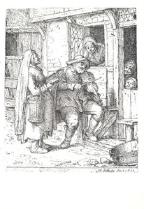 Man Playing Violin Engraving Matthias Scheits Quelle:Music Dept Hague Postcard - Picture 1 of 2