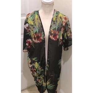 BOHO Hipster Kimono XL Sheer Floral Maxi Swim Coverup Fairy Hippie Live 4 Truth - Picture 1 of 7