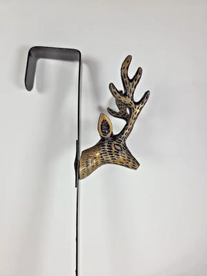 Deer Head Wreath 14" Black Metal Brass Christmas Over Door Hanger Holder Hook - Image 1 of 4
