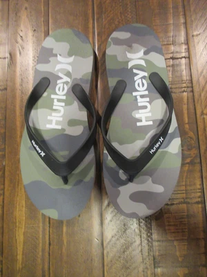 Мужские коричневые зеленые камуфляжные сандалии Hurley с логотипом шлепанцы для бассейна пляжа размер 10 - Изображение 1 из 4