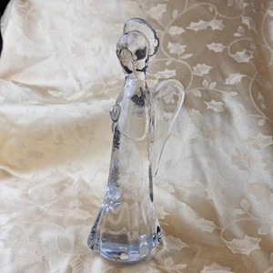 Vintage 8.5" Solid Clear Heavy Crystal Angel Hand Made Taiwan Christmas Figurine - Picture 1 of 8
