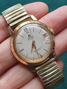 Vintage RUFLEX Herrenuhr mechanisch weißes Ziffernblatt Goldgehäuse Datum 21 Jewels läuft - Bild 1 von 6