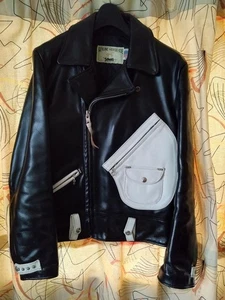 Chaqueta Schott Piel de Caballo Doble Jinete Tonos Negro-Blanco Usada - Imagen 1 de 8